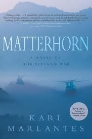 cover of Matterhorn by Karl Marlantes; image of helicopters flying over cloudy mountains