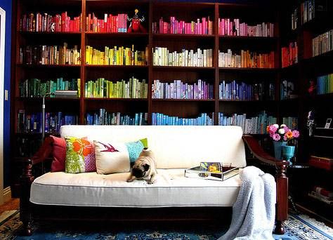 How to organize bookshelves with a lot of books colorful bookshelves