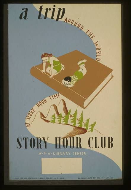 Poster promoting a statewide library project in Illinois, produced in the late 1930s.