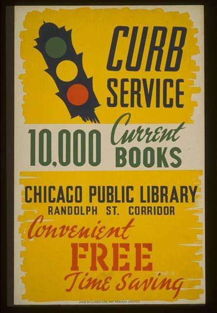 A poster advertising bookmobile service in Chicago, produced in 1941.