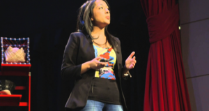 Marvel executive Sana Amanat giving a TED Talk