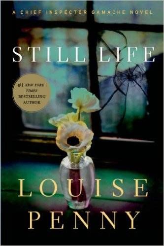 cover of Still Life: A Chief Inspector Gamache Novel; photo of white flowers in a vase sitting on a table in front of a window