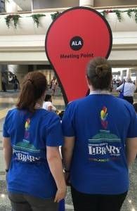 The author and her coworker wearing their #orlandostrong t-shirts at the ALA Annual Conference