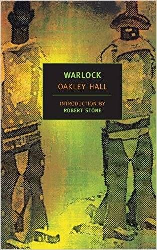 cover of Warlock by Oakley Hall; NYRB edition featuring woodcut of cowboys