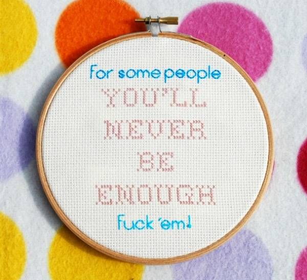 Bitch Planet cross stitch - 'For some people you'll never be enough. Fuck 'em.'