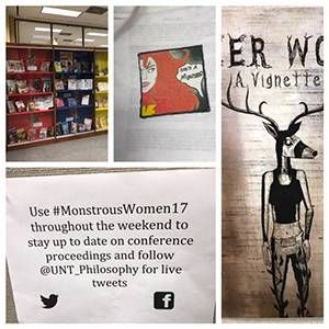 UNT Library, conference bags, Deer Woman featured comic, and Monstrous Women social media information