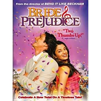 Cover of movie Bride and Prejudice, featuring a couple back-to-back with confetti in the background