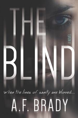 The Blind cover image: zoomed in image of a young white woman's face and the book title and author name on top
