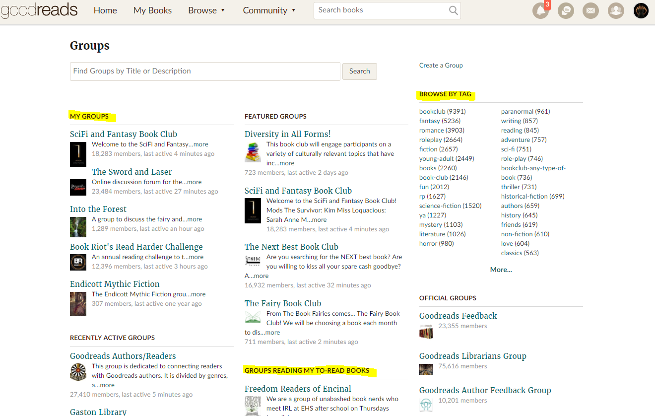 A Guide to Goodreads: My Groups Homepage