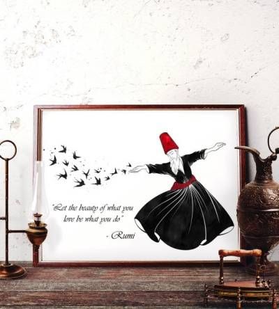 Rumi Quotes about Beauty - Wall Art featuring Whirling Dervish