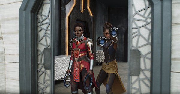 Nakia and Shuri prepare for a fight in the Black Panther movie