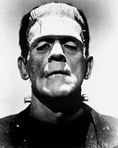 black and white image of frankenstein's monster as portrayed by Boris Karloff