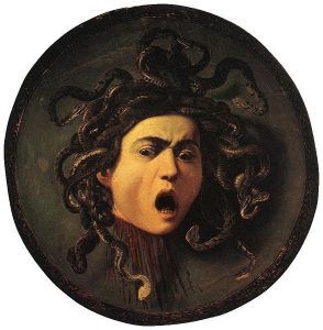 A Caravaggio painting of Medusa's severed head.
