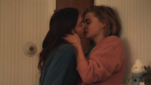 Movie still of two girls kissing from the film The Miseducation of Cameron Post