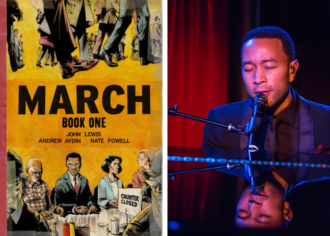 March: Book One cover and John Legend photo