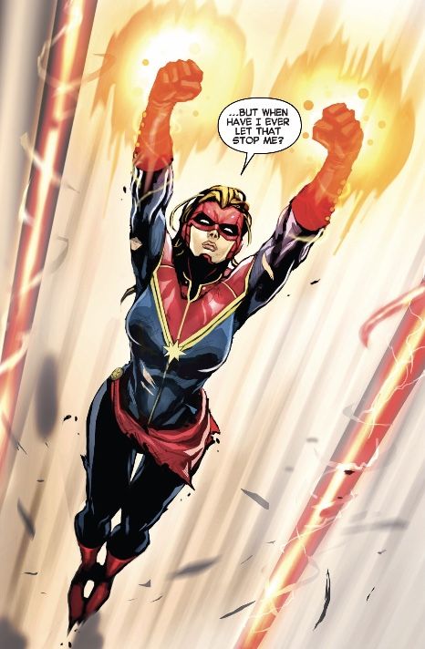 Captain Marvel flying "but when have I ever let that stop me?"