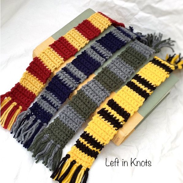 Crochet Hogwarts House Scarves from Left In Stitches