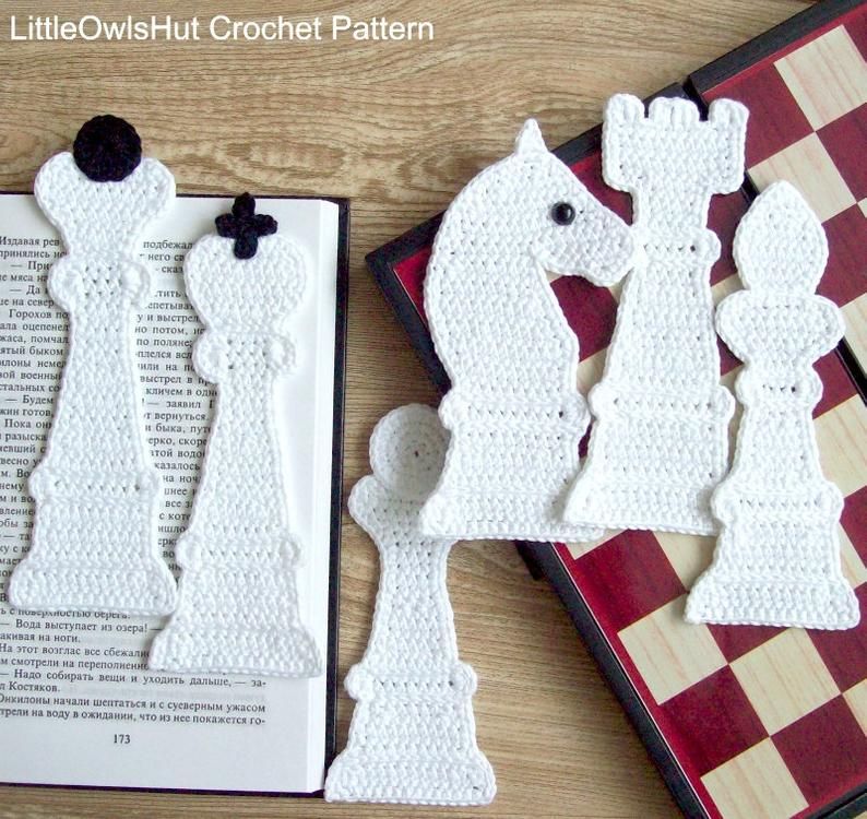 Crocheted chess bookmarks by Little Owl's Hut