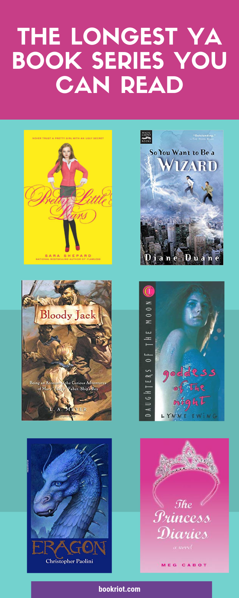 The longest YA book series you can read, both by number of volumes in the series and by number of pages in the series. book lists | YA books | YA book lists | Longest YA books | Longest YA book series | book series | long book series | long ya book series | #YALit | #YABoooks