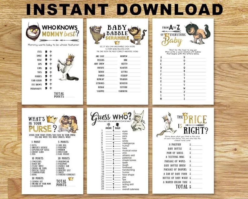 where the wild things are printable baby shower games