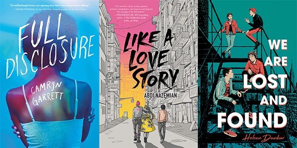 Book covers for Full Disclosure, Like a Love Story, and We Are Lost and Found