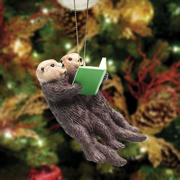 otters reading ornament