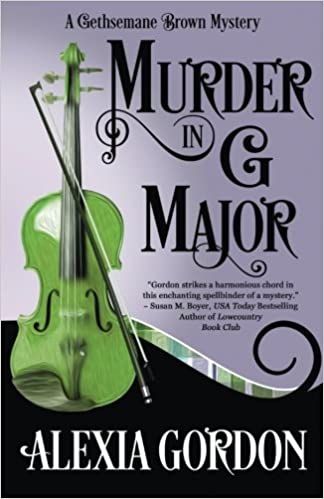 Book cover of Murder in G Major shows a green violin against a purple background