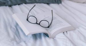 a photo of a book on a bed