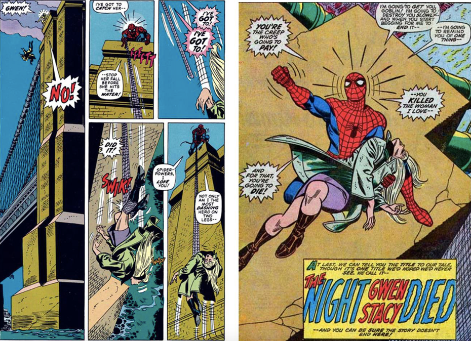 The Death of Gwen Stacy in The Amazing Spider-Man ©2020 MARVEL https://www.marvel.com/comics/series/1987/the_amazing_spider-man_1963_-_1998
