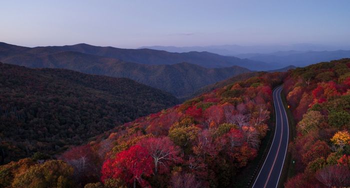 autumn setting with road in North Carolina hills