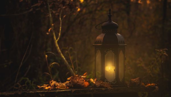 Gothic Poems. A lantern glows in the night sky. A tree sits on the left. File name: GothicPoems1.jpg