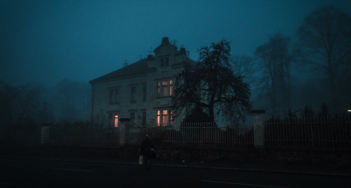 haunted house at night
