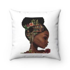 Beautiful Black Woman and Bookcase Pillow