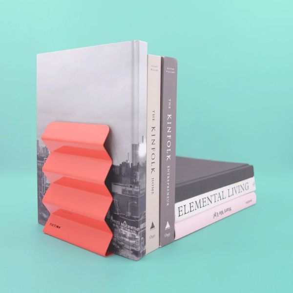 metal corrugated bookend in coral
