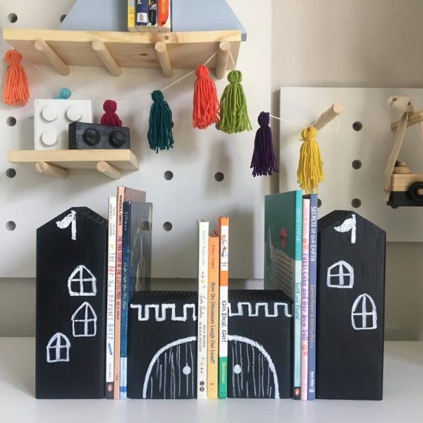black chalk wood etsy bookends that make it look like a castle
