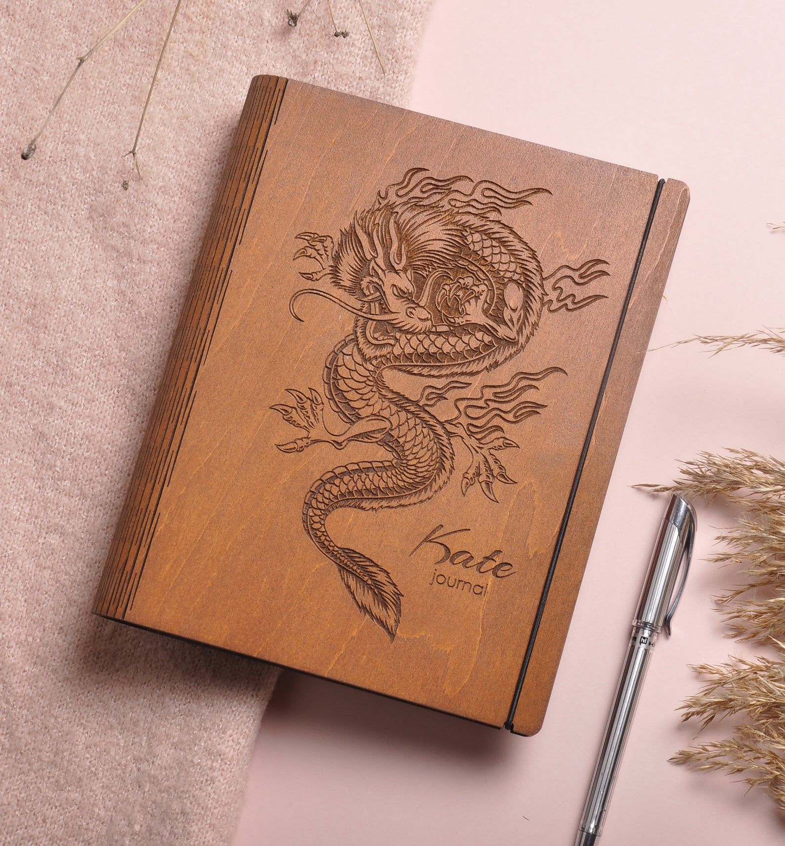 Customizable wooden dragon journal