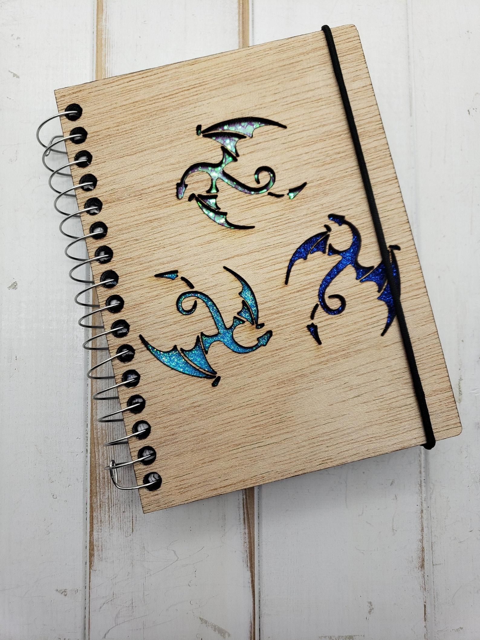 Three dragons wooden pocket journal