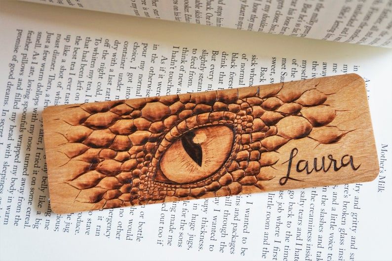 Wooden dragon eye bookmark