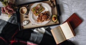 breakfast in bed with a book for food