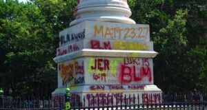 monument with black lives matter graffittis in richmond va