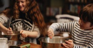 children cooking and baking in the kitchen together