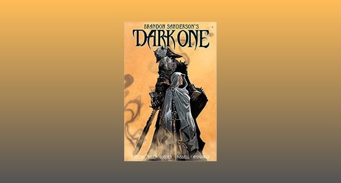cover image of Dark One by Brandon Sanderson against a grey and light orange gradient backdrop