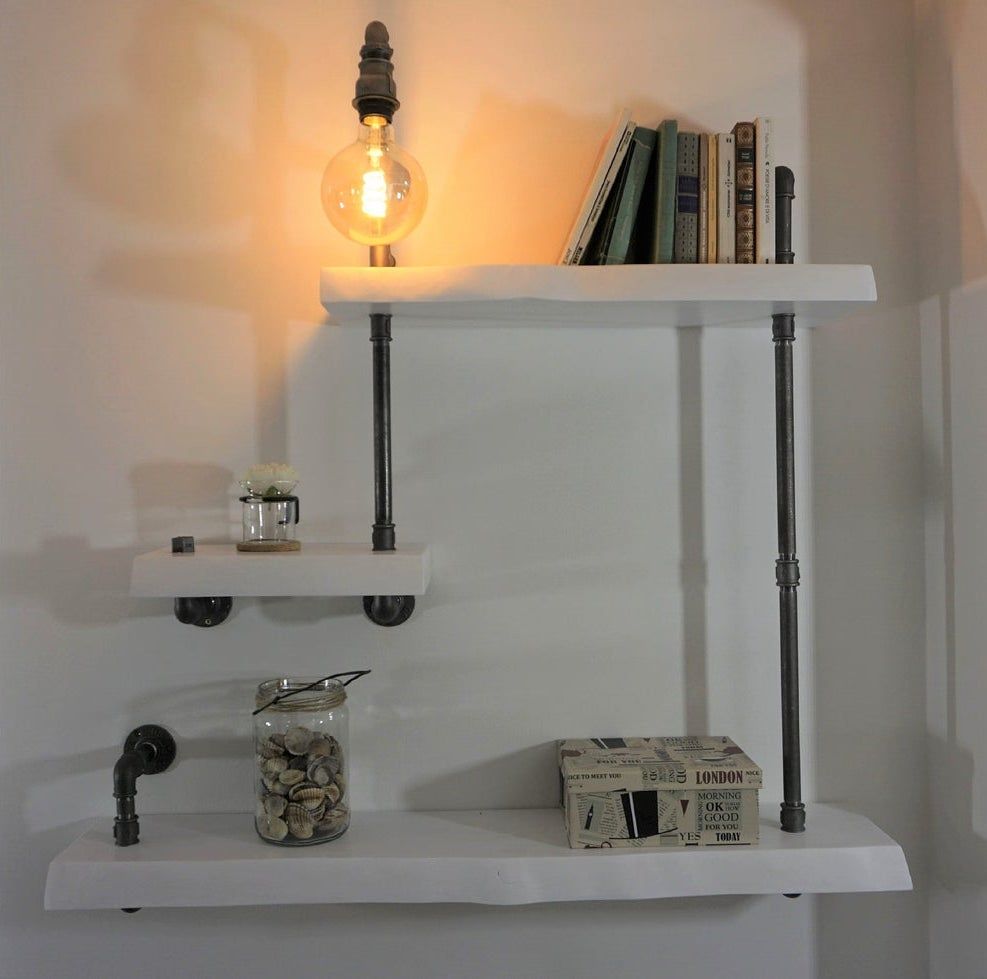 handmade industrial lamp and shelves