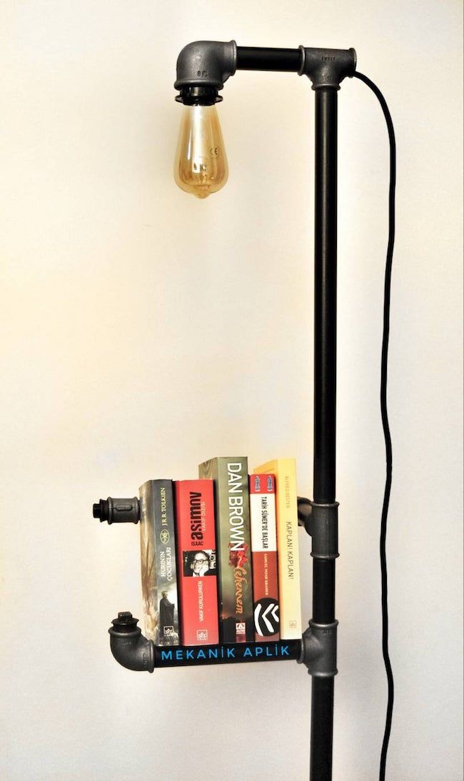 industrial floor lamp with bookshelf