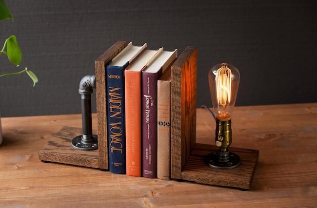 pipe bookend with edison light