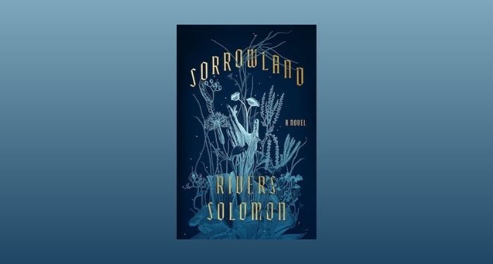 cover image of Sorrowland by Rivers Solomon against a light blue and drey blue gradient backdrop