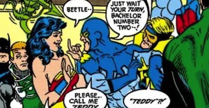 wonder woman being harassed by blue beetle