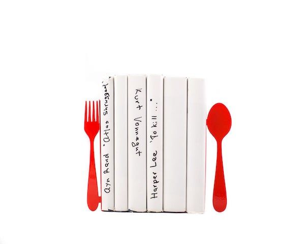 Image of red fork and knife bookends
