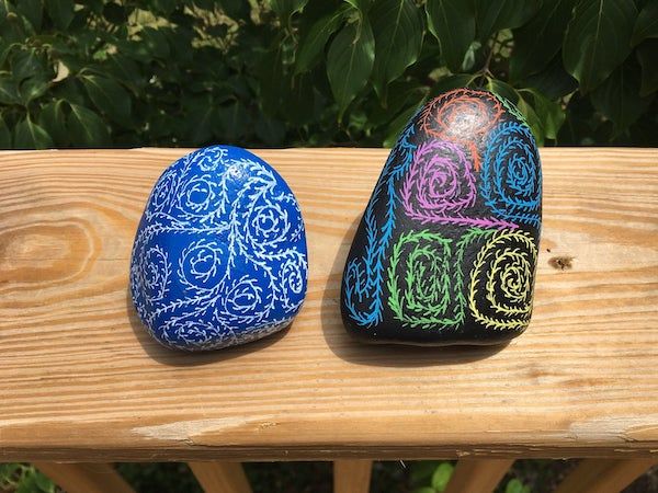 Image of painted river rock bookends