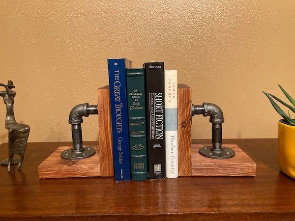 Image of pipe and wood bookends